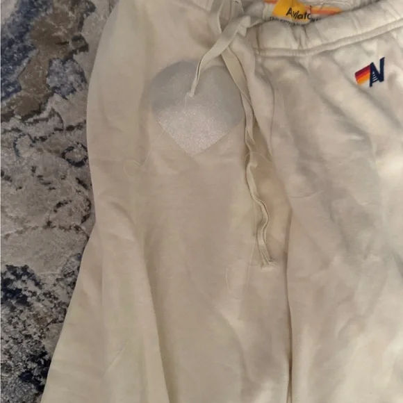 Aviator Nation glitter heart  Cream Sweatpants S EUC - Picture 2 of 4